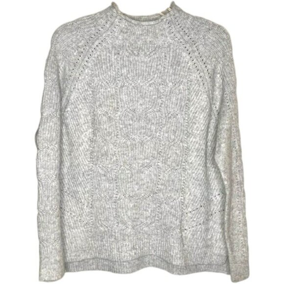 Talbots Cable Knit Sweater Rolled High Neck - Gray/White - M - Picture 1 of 7